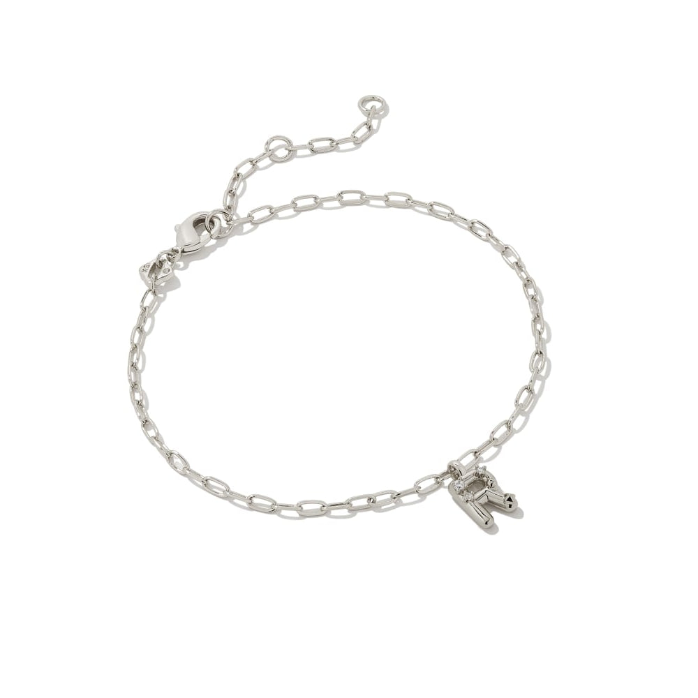 Crystal Letter Silver Delicate Chain Bracelet in White Crystal