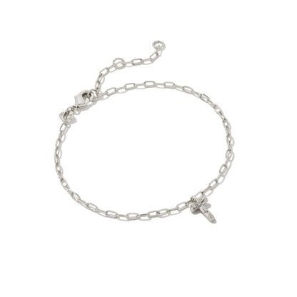 Crystal Letter Silver Delicate Chain Bracelet in White Crystal