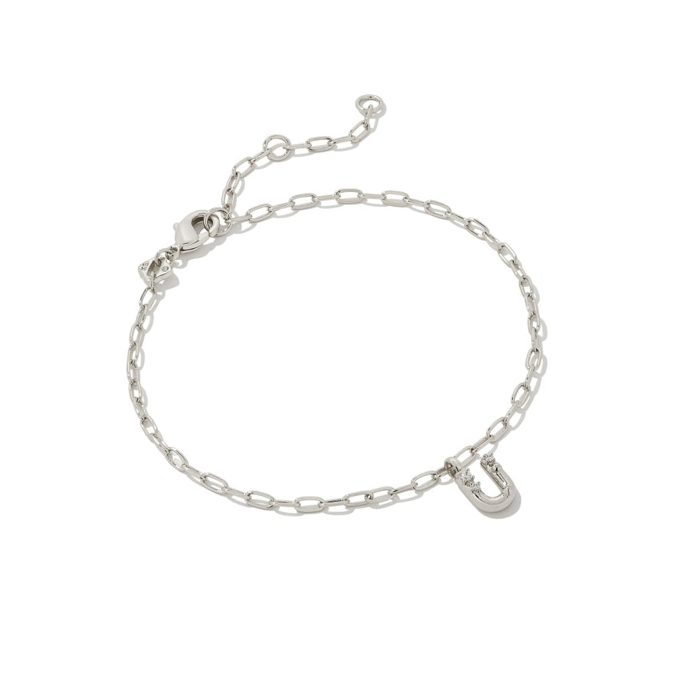 Crystal Letter Silver Delicate Chain Bracelet in White Crystal