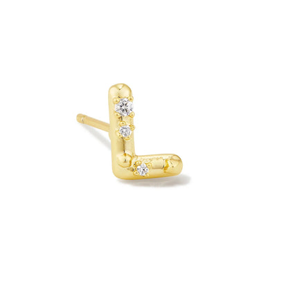 Crystal Letter Single Stud Earring in White Crystal