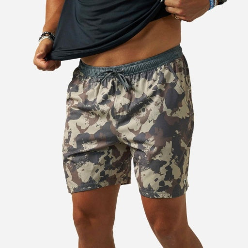 BURLEBO men's Splatter Camo athletic shorts — 7-inch inseam