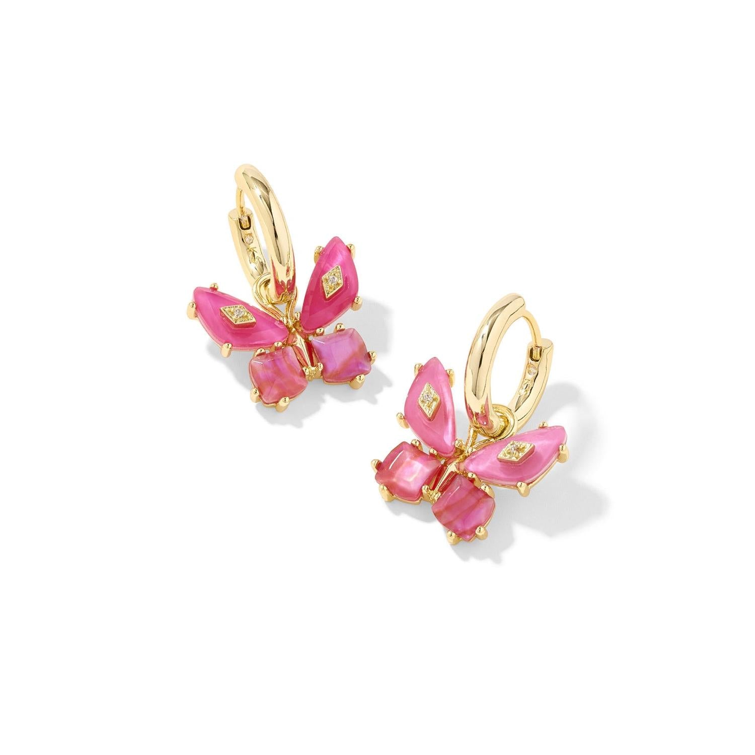 Kendra Scott Bianca Butterfly Huggie Earrings Gold Pink Mix