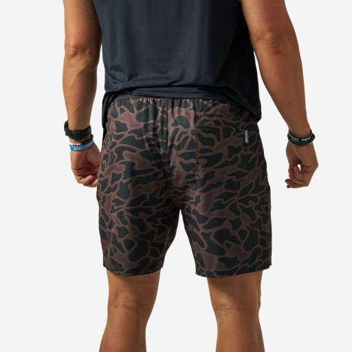 BURLEBO men's Bendita Camo athletic shorts — 7-inch inseam
