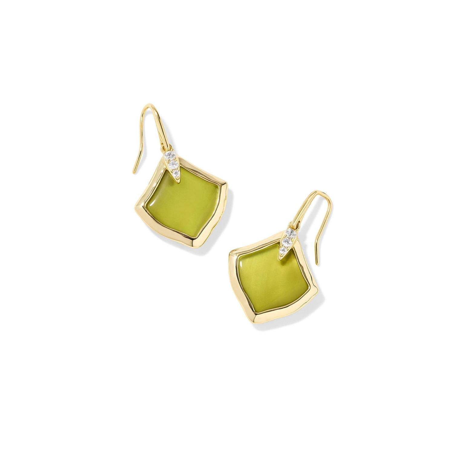 Kendra Scott Joelle Drop Earrings Gold Chartreuse Green Mother Of Pearl