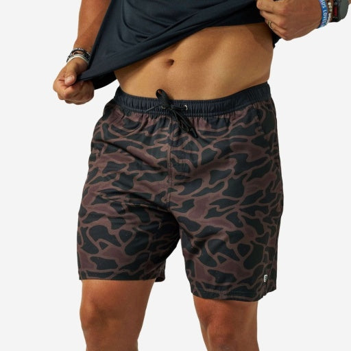 BURLEBO men's Bendita Camo athletic shorts — 7-inch inseam
