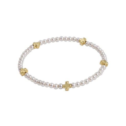 Signature Cross Small Pearl Pattern 3MM Bead Bracelet, Gold