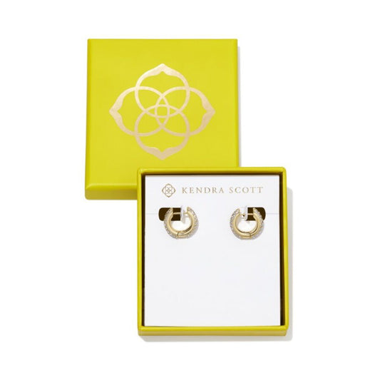 Kendra Scott Gold White CZ Mikki Pave Huggie Earrings Boxed