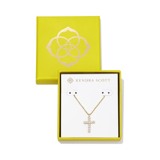 Kendra Scott Gold White CZ Cross Crystal Pendant Necklace Boxed