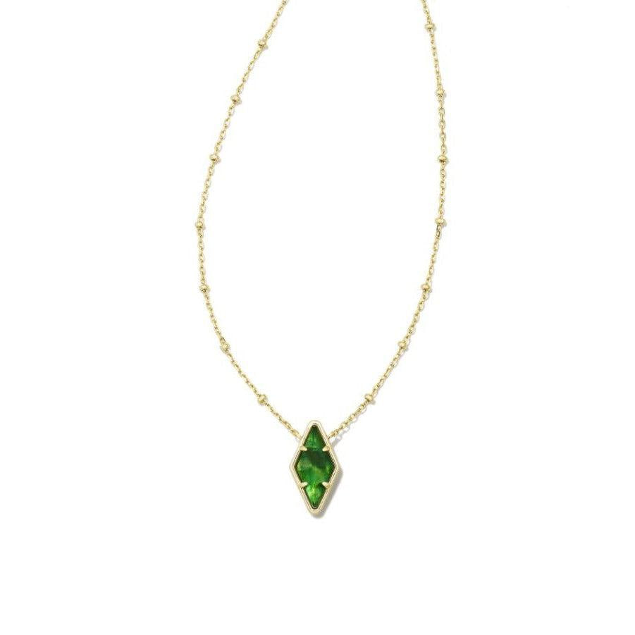 Kendra Scott Gold Kelly Green Illusion Kinsley Short Pendant Necklace