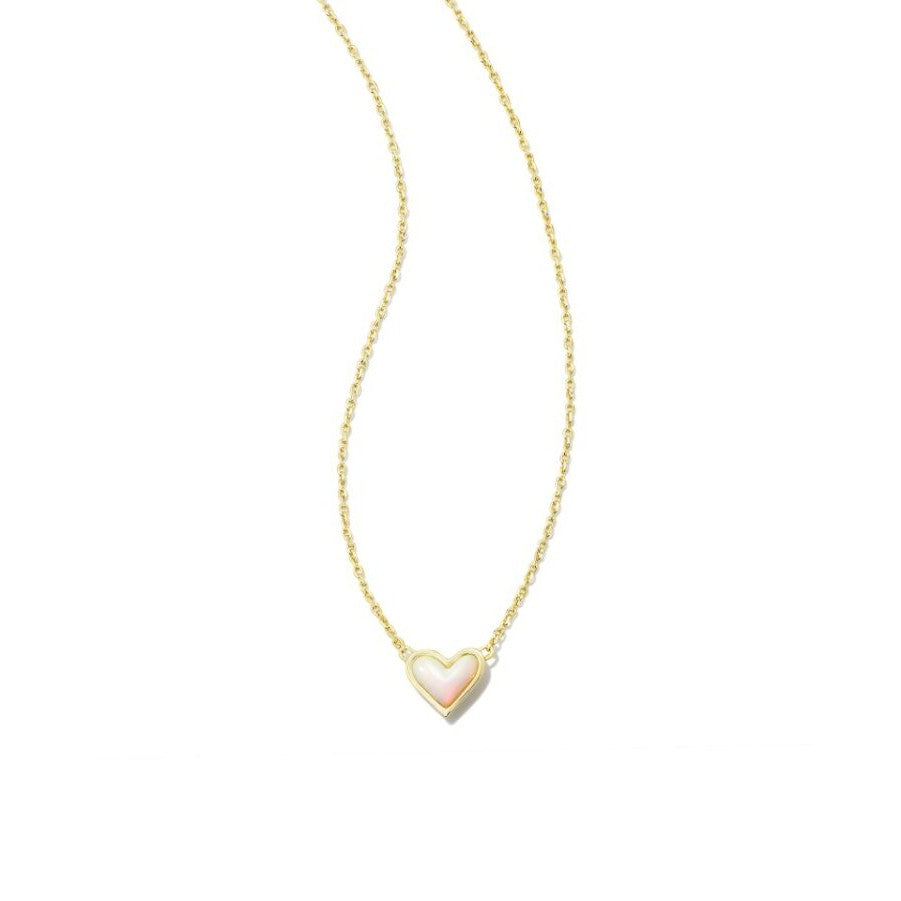 Kendra Scott Gold White Opalescent Resin Framed Ari Heart Short Pendant Necklace