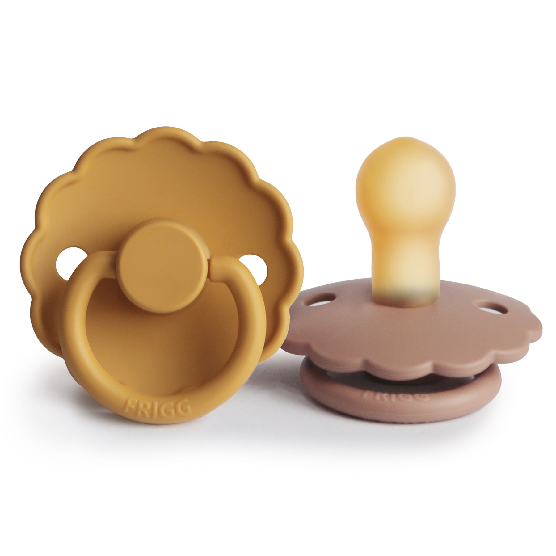 Mushie FRIGG Daisy Natural Rubber Pacifier 2-Pack Rose Gold/Honey Gold