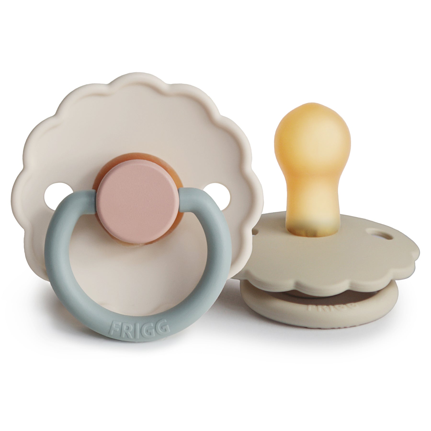 Mushie FRIGG Daisy Natural Rubber Pacifier 2-Pack Cotton Candy/Sandstone