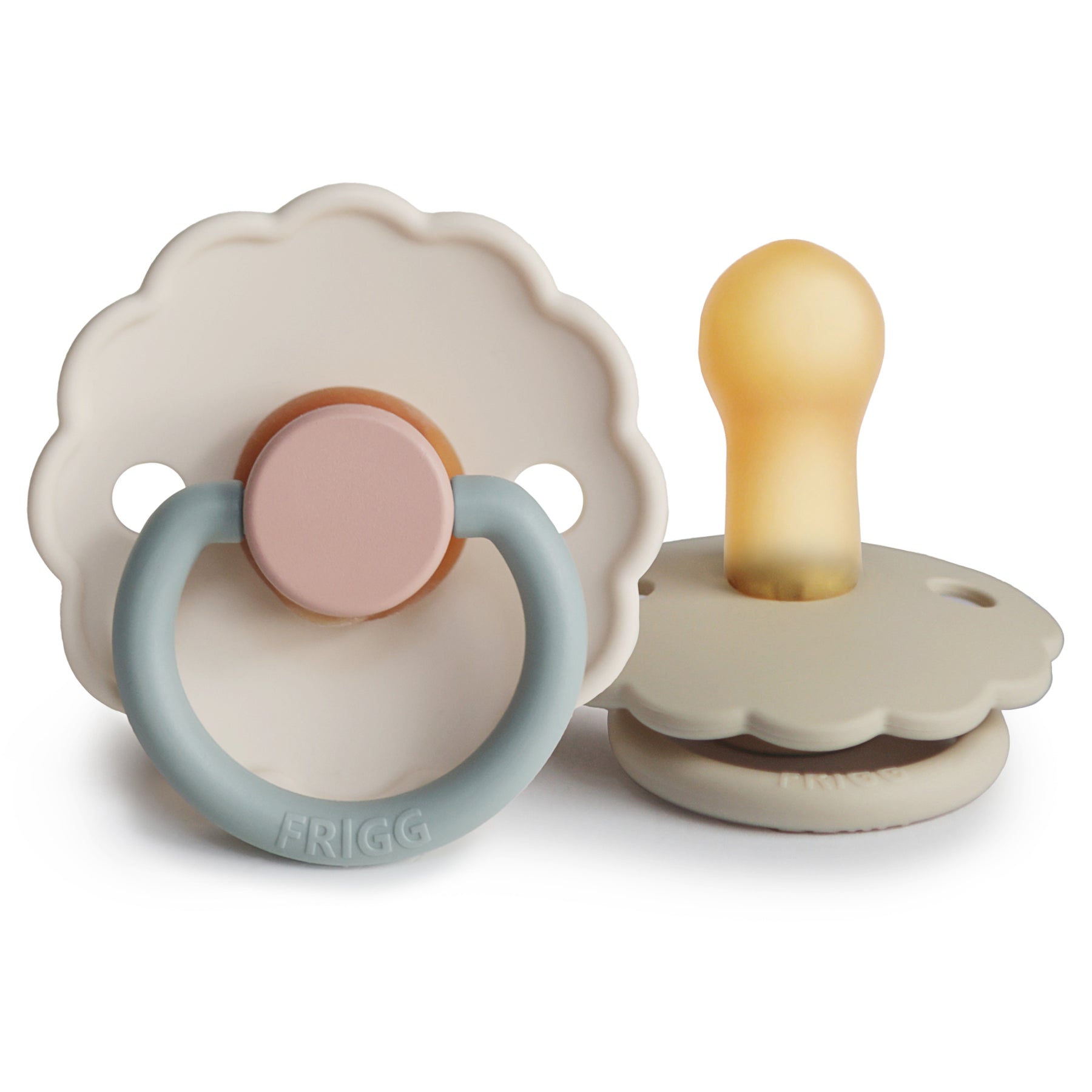 Mushie FRIGG Daisy Natural Rubber Pacifier 2-Pack Cotton Candy/Sandstone