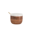 Marble and Acacia Wood Bowl with Lid and Brass Spoon, 2 Styles
