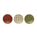 Hand-Painted Stoneware Plate with Wax Relief Grid Pattern, Reactive Glaze, 3 Colors