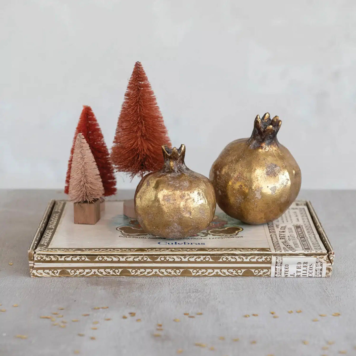 Antique Gold Finish Resin Pomegranates, Set Of 2