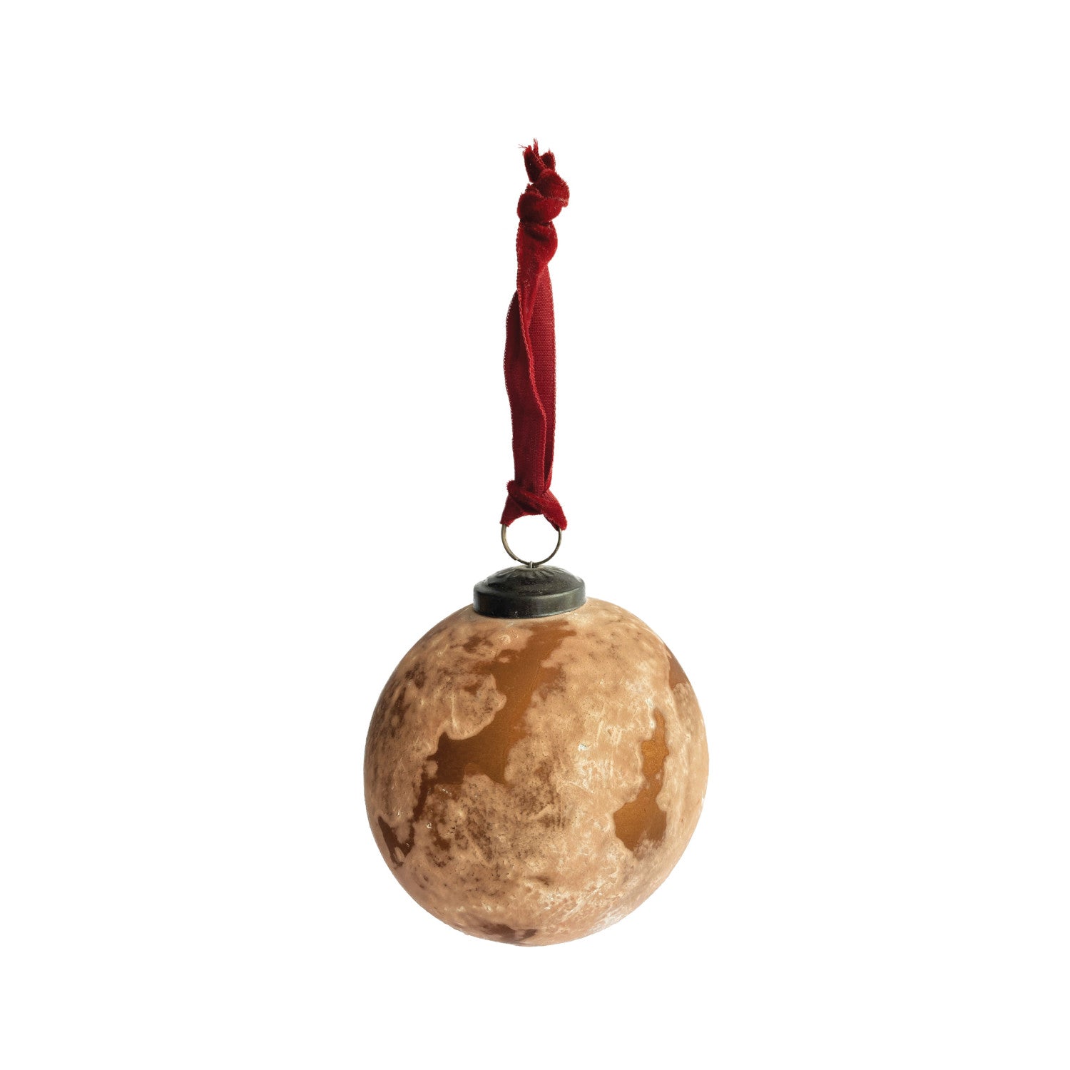Recycled Glass Ball Ornament w/ Burgundy Velvet Ribbon, Frosted Berry Color