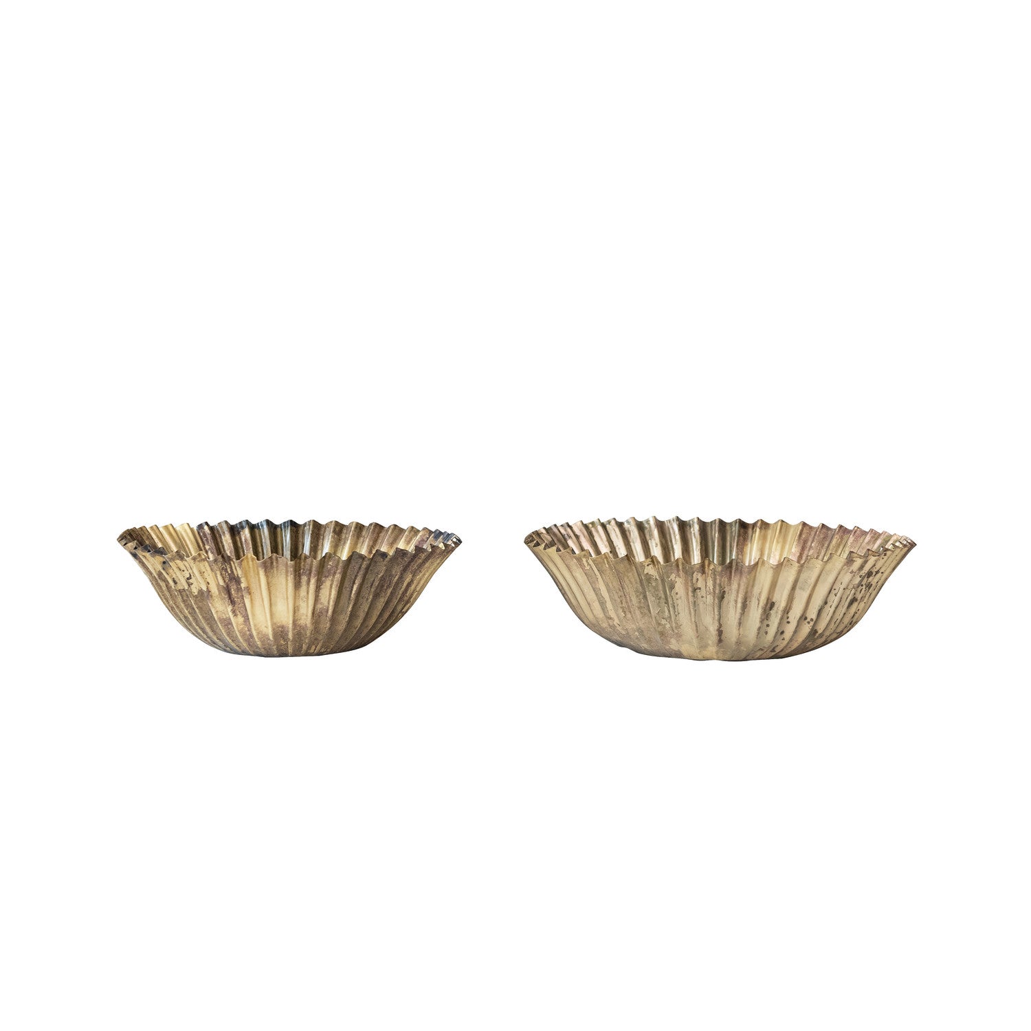 Decorative Metal Fluted Bowls, Antique Brass Finish, Set of 2
