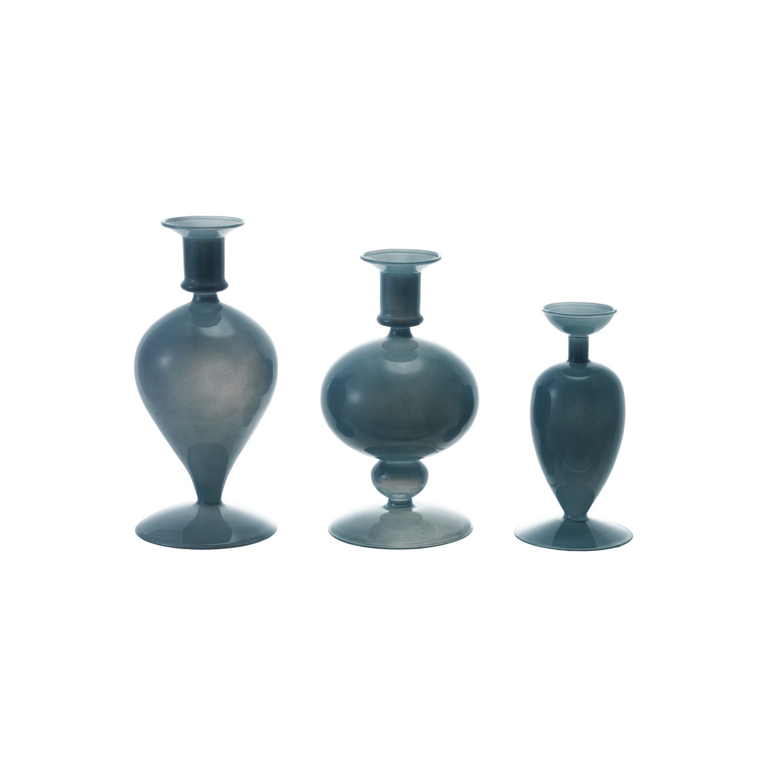 Glass Vases, Opaque Blue, Set of 3
