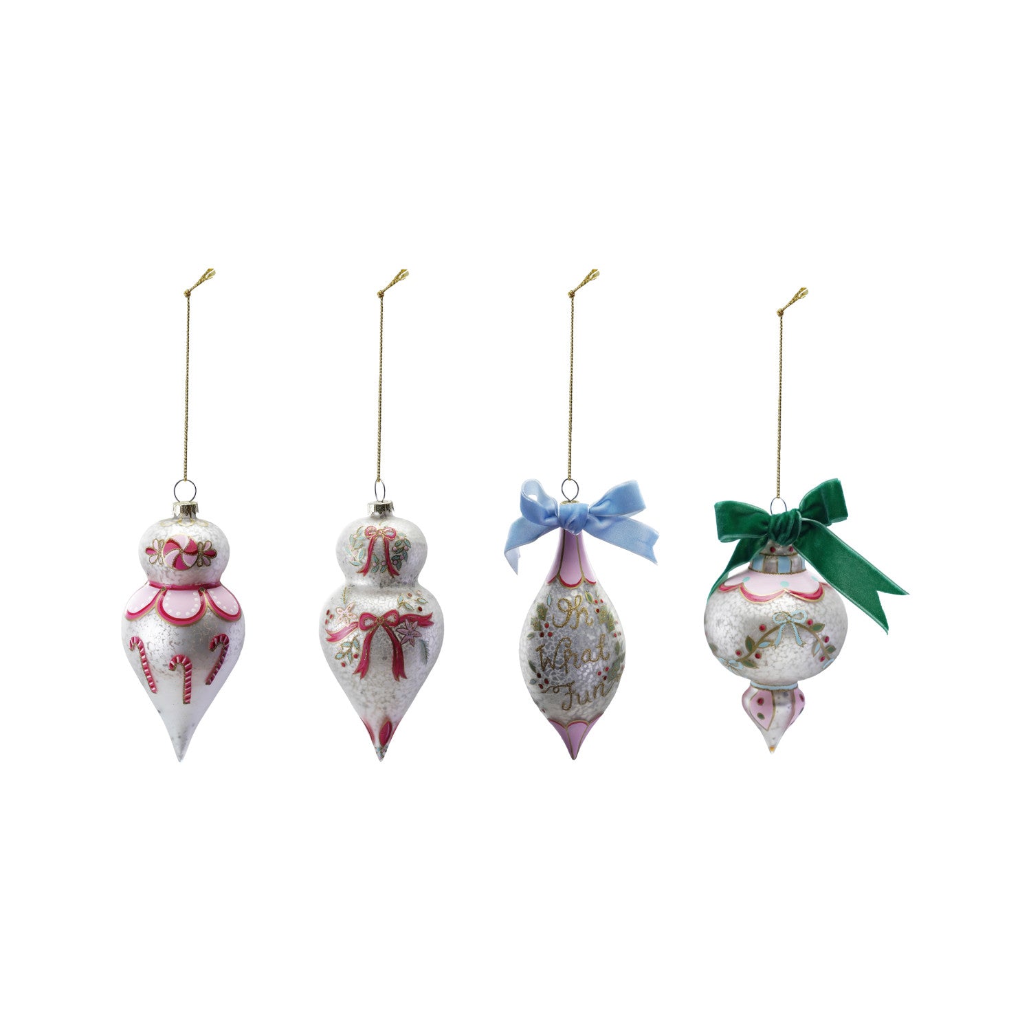 Hand-Painted Glass Ornament with Design/Velvet Bow, 4 Styles ©