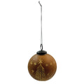 Hand-Painted Glass Ball Ornament with Etched Trees & Stars