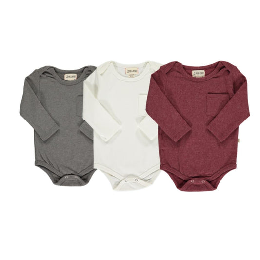 Me & Henry Tellico Triple Packs (Onesies And Tees) in Mushroom/White/Burgundy Solid