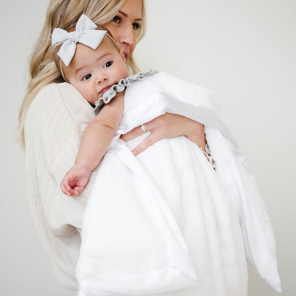 Saranoni White with Satin Border Double-Layer Bamboni Receiving Blanket Lasting Impressions