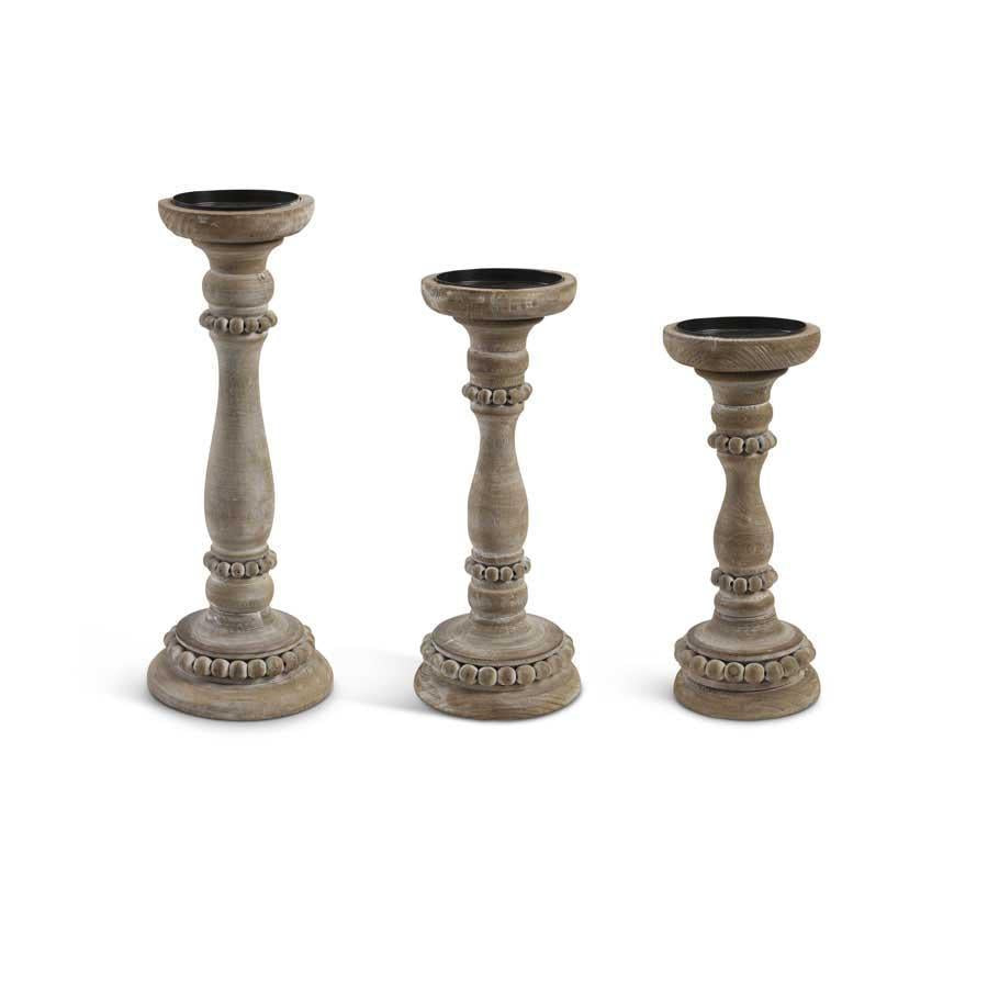 Wooden Candlesticks With Beaded Trim- Graduated Sizes-K&K Interiors-Lasting Impressions