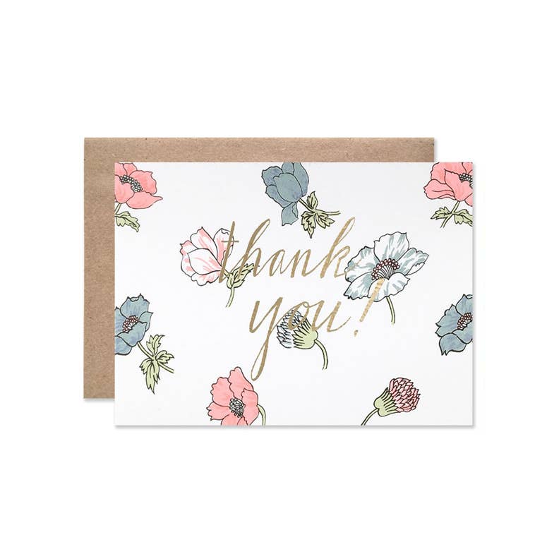 Thank You Neon Poppies With Gold Foil Card