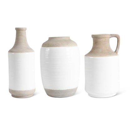 White and Natural Stone Ceramic Vases in Graduated Sizes