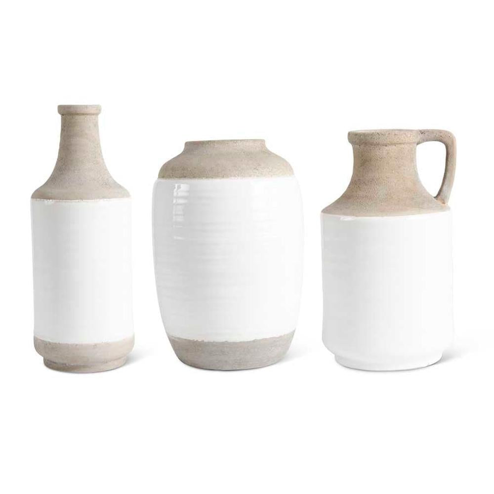 White and Natural Stone Ceramic Vases in Graduated Sizes