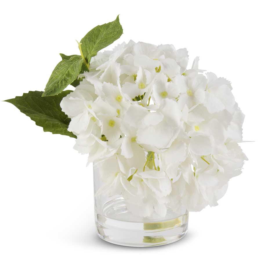 White Real Touch Hydrangea in Glass Vase