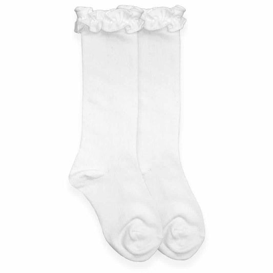 White Ruffle Knee High Socks-Jefferies Socks-Lasting Impressions