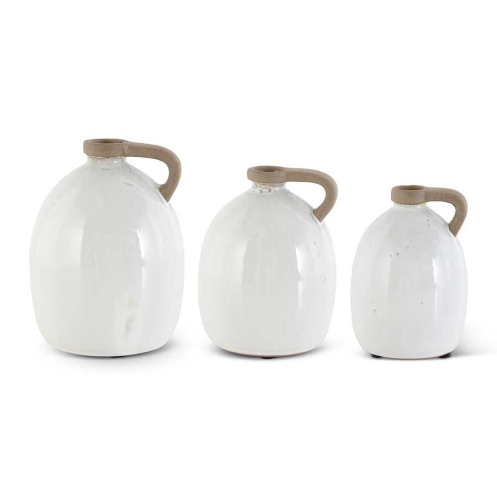 White Ceramic Jugs w/Unglazed Handle