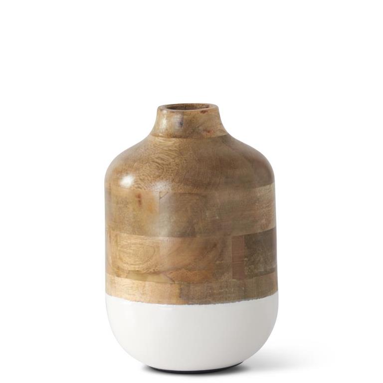 Mango Wood & White Metal Bottom Vases