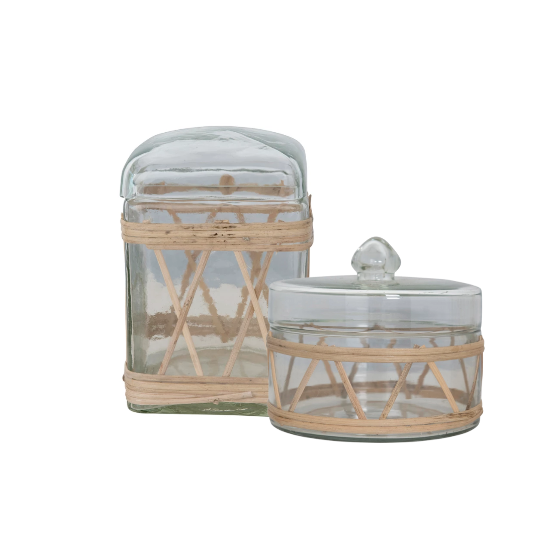 Rattan Wrapped Glass Jars with Lid