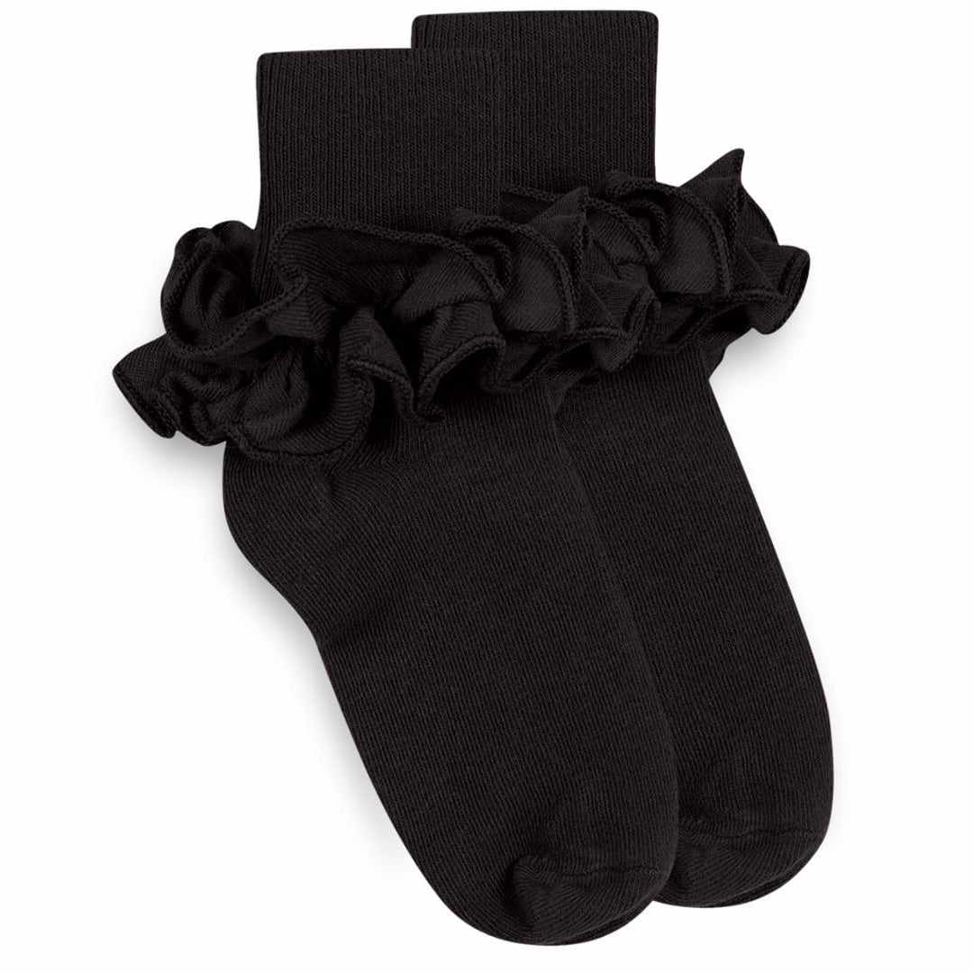 Jefferies Socks Black Misty Ruffle Turn Cuff Socks
