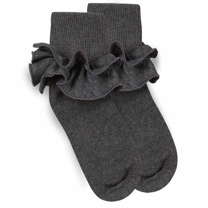 Jefferies Socks Charcoal Misty Ruffle Turn Cuff Socks