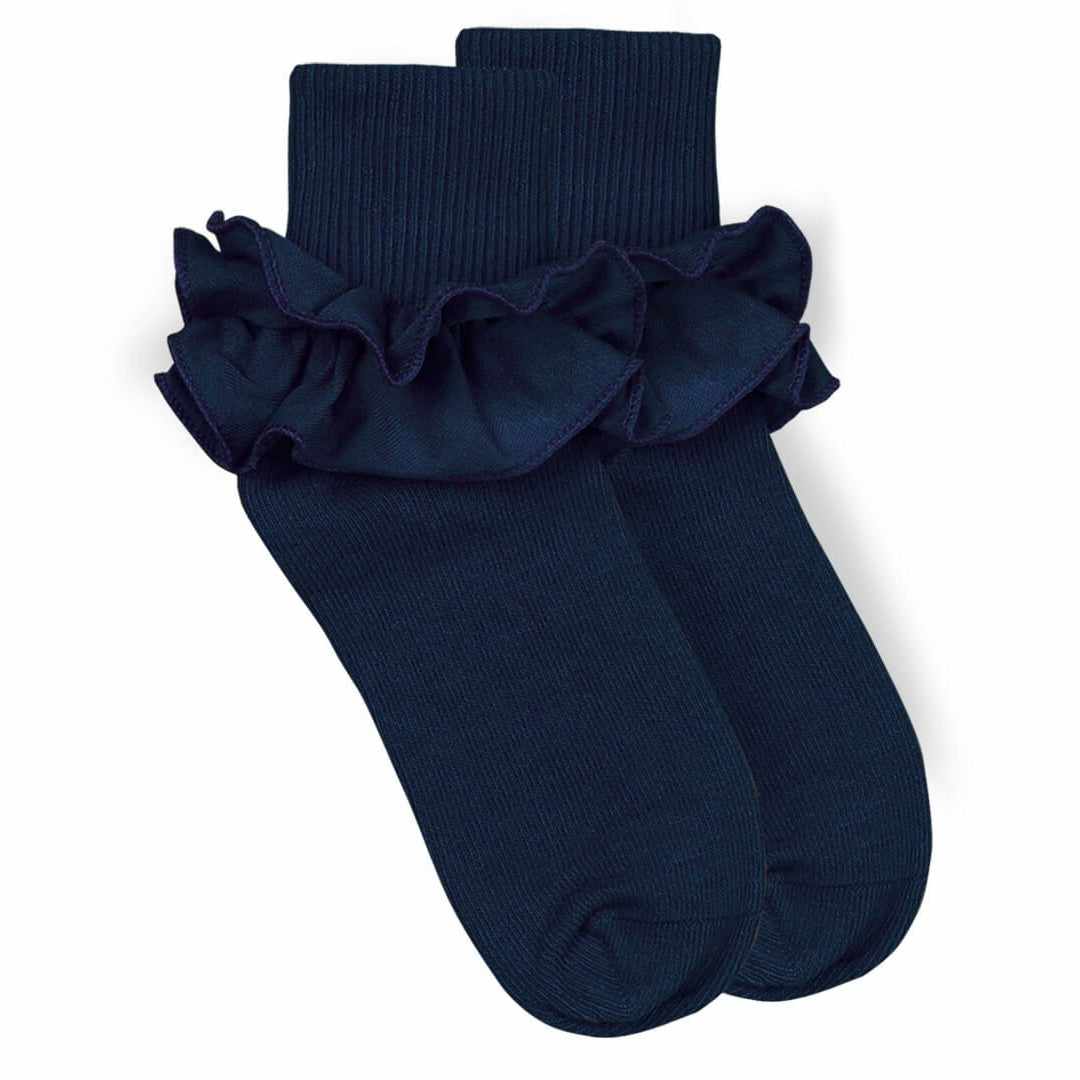 Jefferies Socks Navy Misty Ruffle Turn Cuff Socks