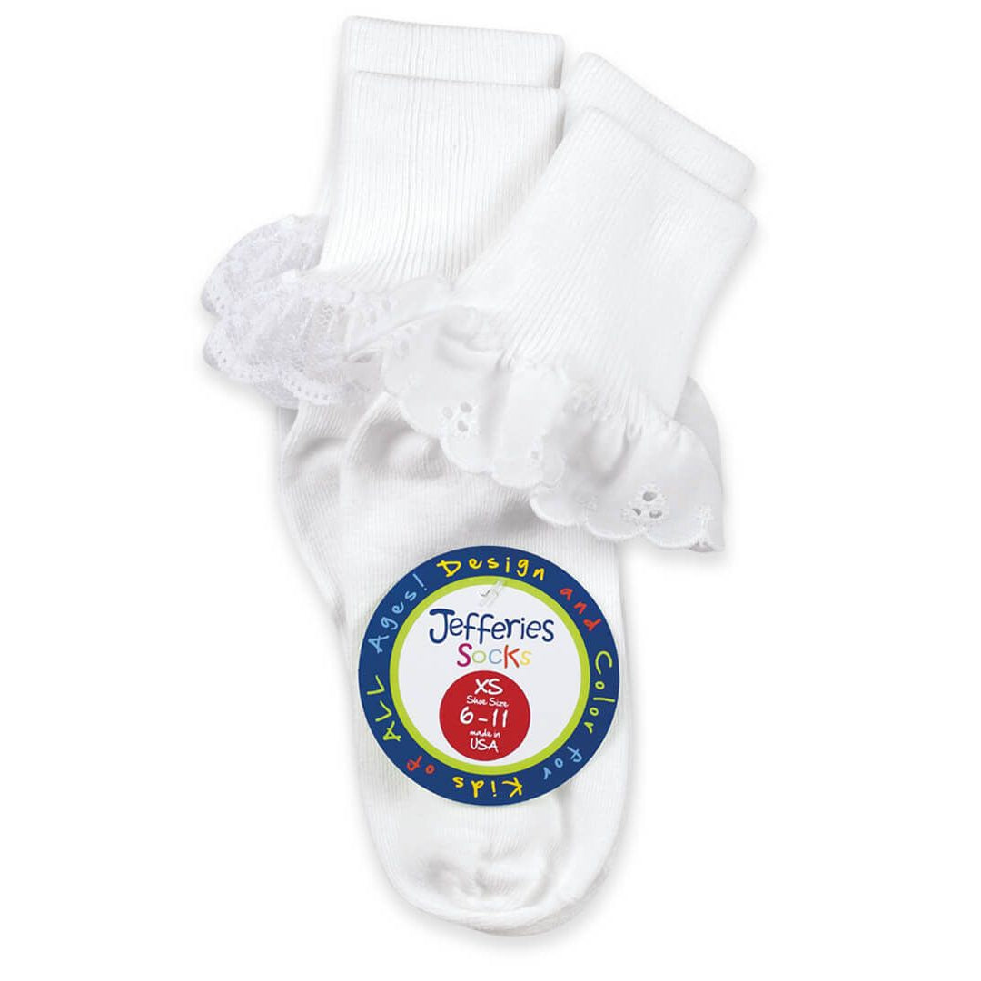 Sisters Eyelet & Fancy Lace Turn Cuff Socks 2 Pair Pack