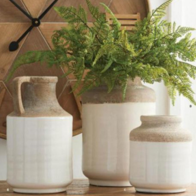 White and Natural Stone Ceramic Vases in Graduated Sizes