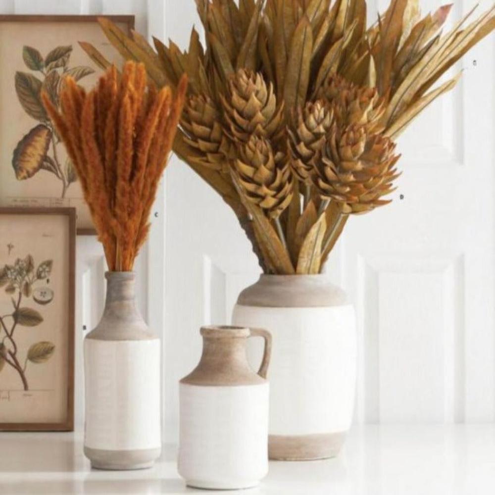 White and Natural Stone Ceramic Vases in Graduated Sizes