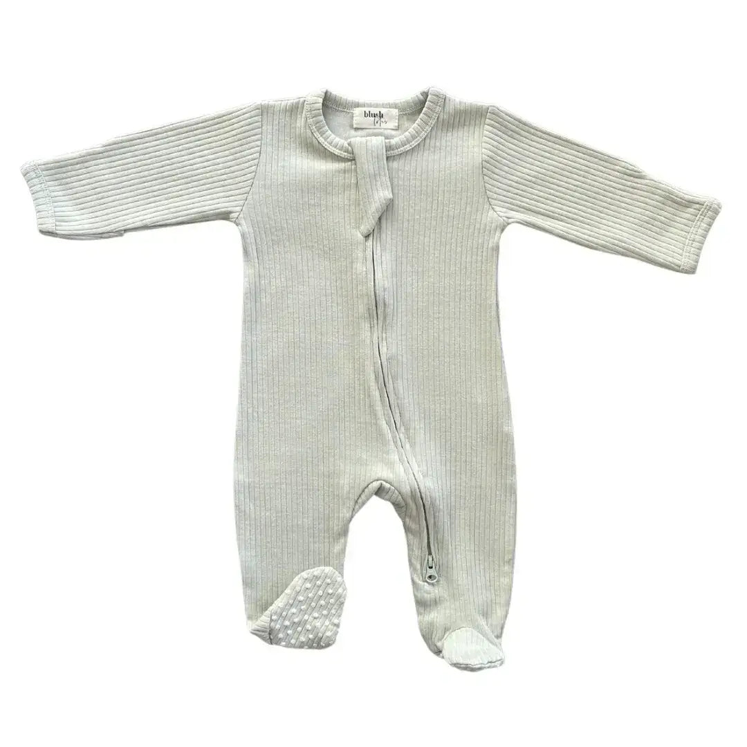 Blush Lotus Haven | Ribbed Organic Baby Footie in Pistachio