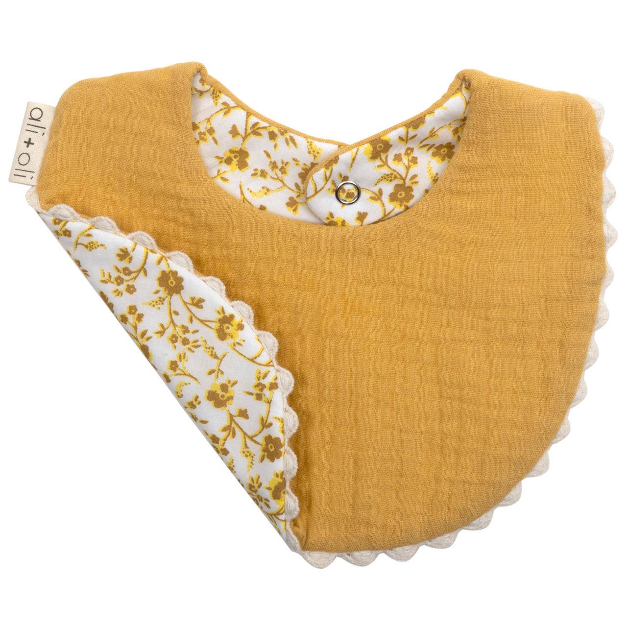 Ali+Oli Muslin Cotton Baby Bib (Double Sided) Yellow Flowers