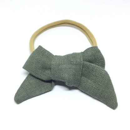 Olive Linen Chunky Hair Bow-The Tiny Bow Shop-Lasting Impressions