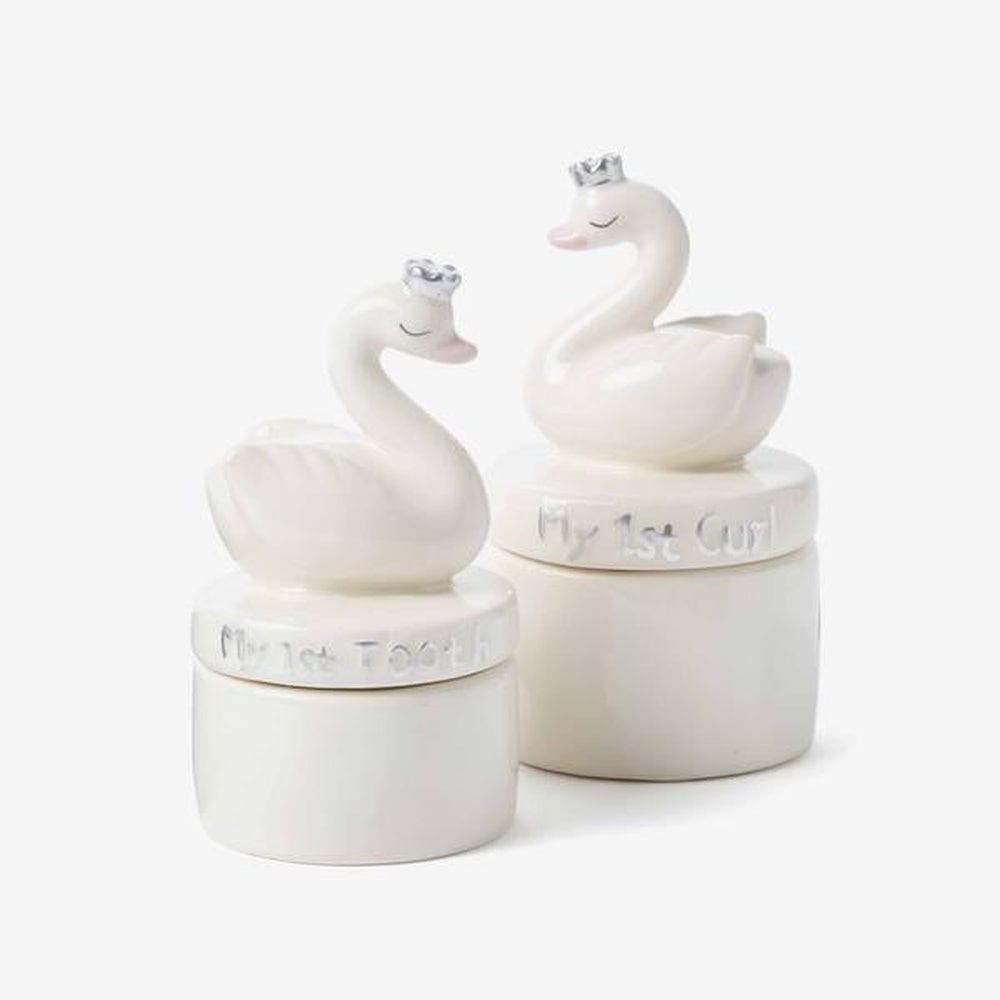 Tooth And Curl Ceramic Swan Keepsake Box-Elegant Baby-Lasting Impressions