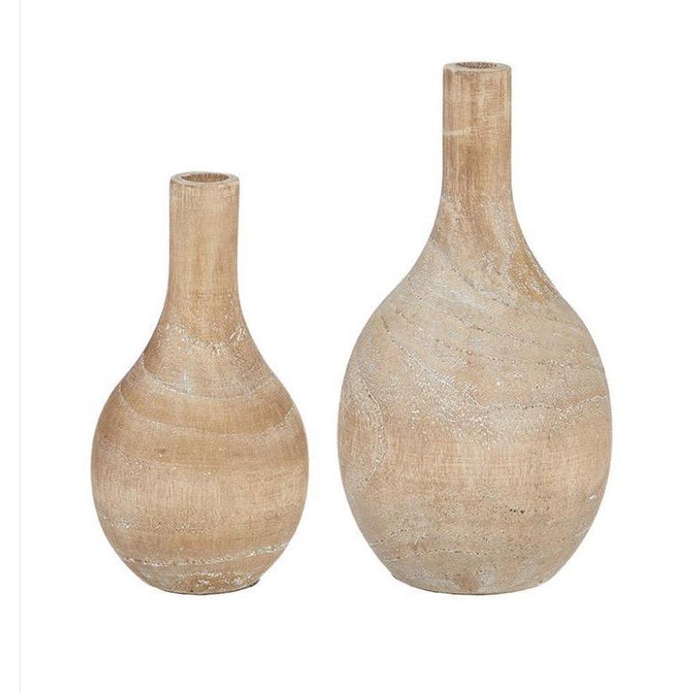Set Of 2 Wooden Medium & Small Vases Decor-vendor-unknown-Lasting Impressions