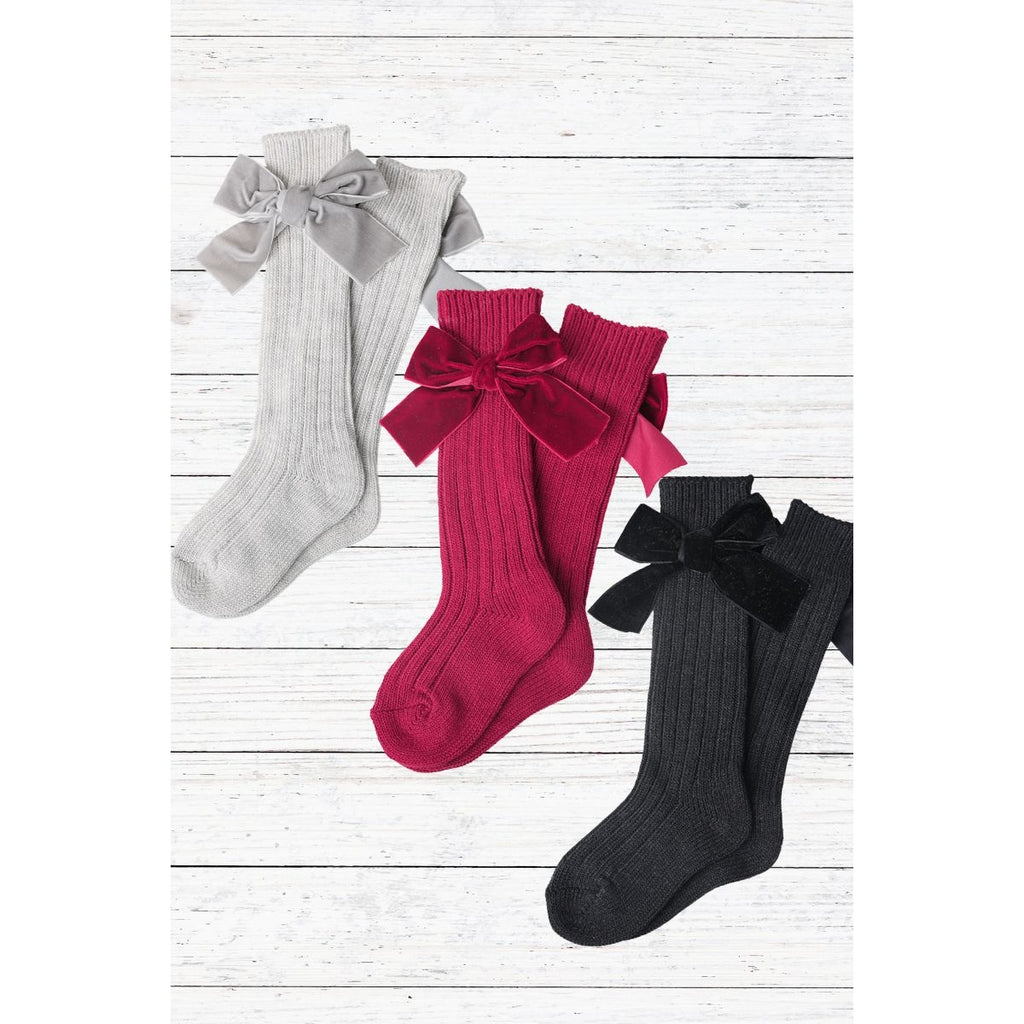 Knee High Socks with Velvet Bow
