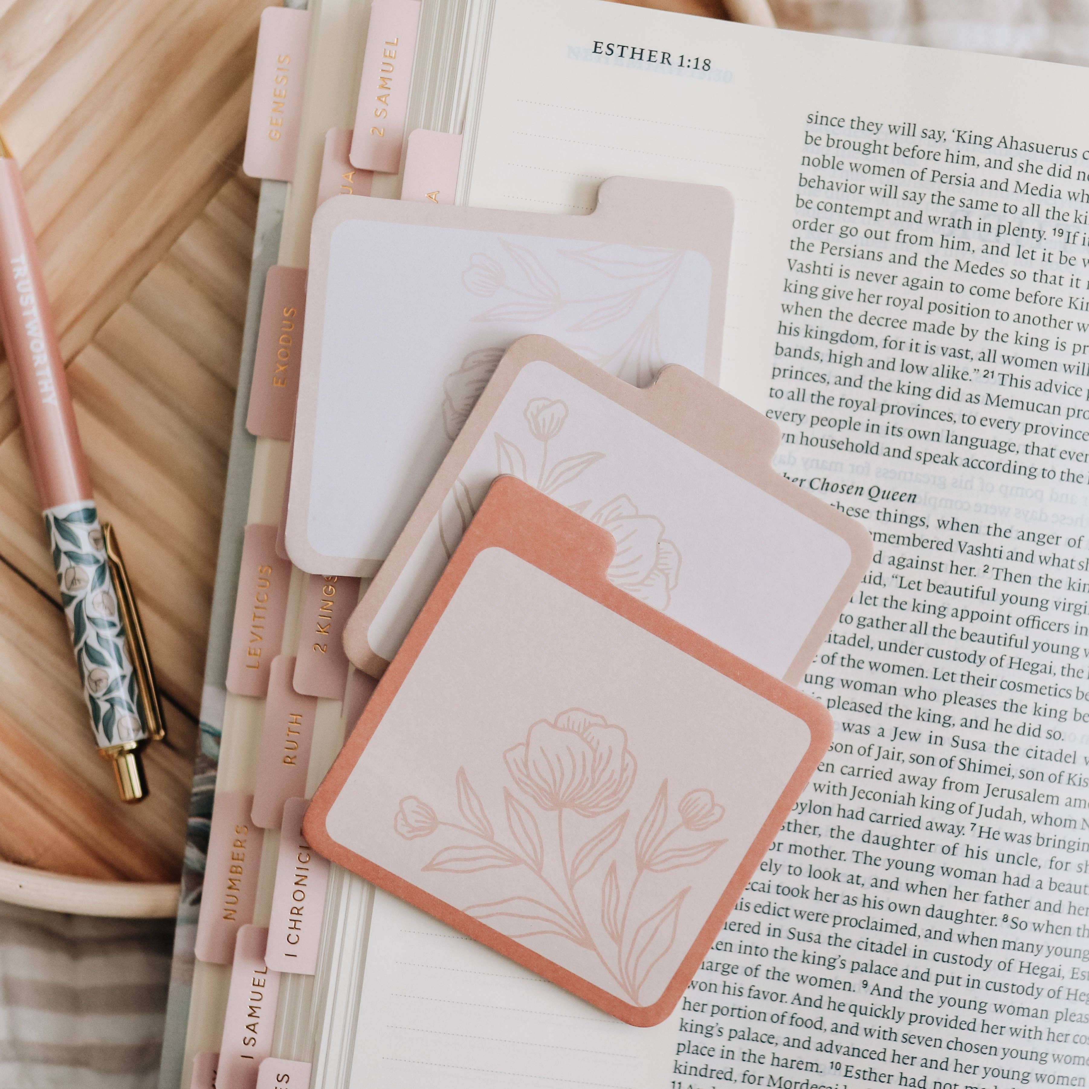 Coral Floral Sticky Tabs