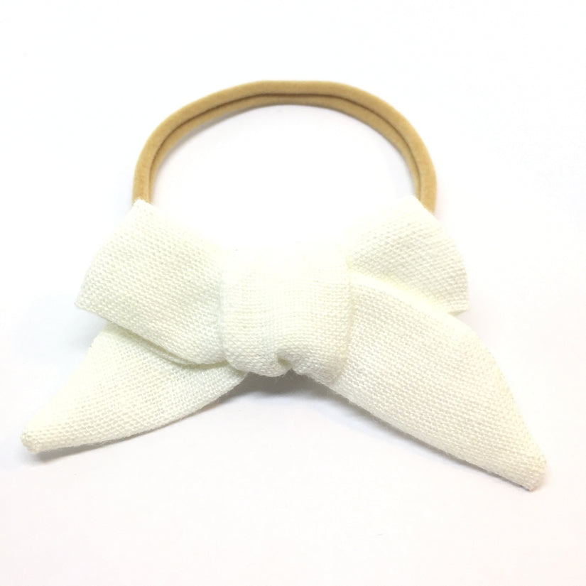 Milky White Organic Linen Chunky Hair Bow-The Tiny Bow Shop-Lasting Impressions
